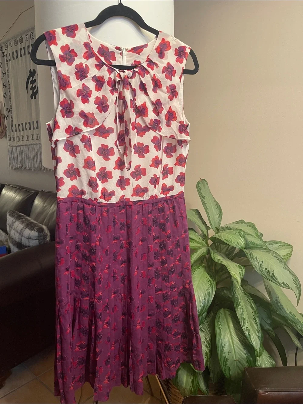 Tory Burch Silk Pink and purple Floral Tie-Neck Dress size 8